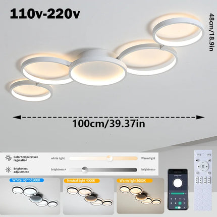 Plafonnier LED moderne 3 couleurs avec télécommande et application Bluetooth, lumière dimmable pour salon et chambre