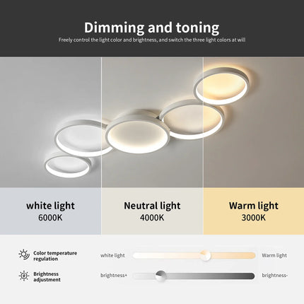 Plafonnier LED circulaire 3 couleurs, gradation télécommandée, design moderne pour salon et chambre