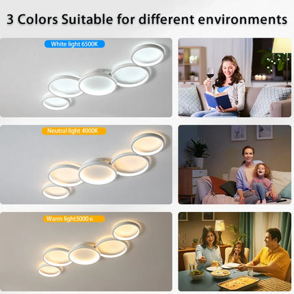 Plafonnier LED circulaire 3 couleurs, gradation télécommandée, design moderne pour salon et chambre