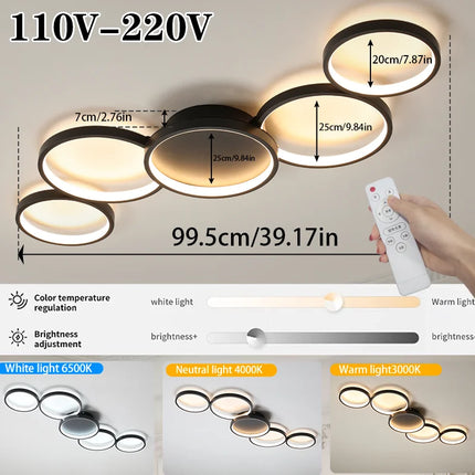 Plafonnier LED circulaire 3 couleurs, gradation télécommandée, design moderne pour salon et chambre