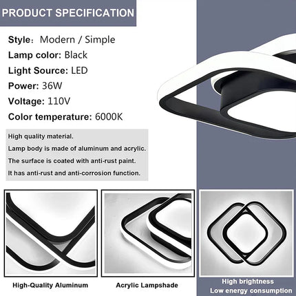 Plafonnier LED moderne géométrique avec lumière chaude 110V pour cuisine et couloir