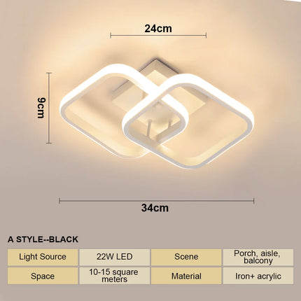 Plafonnier LED moderne géométrique avec lumière chaude 110V pour cuisine et couloir