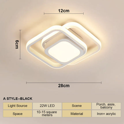 Plafonnier LED moderne géométrique avec lumière chaude 110V pour cuisine et couloir