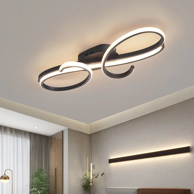 Plafonnier moderne noir en aluminium LED avec télécommande, dimmable pour salon et cuisine