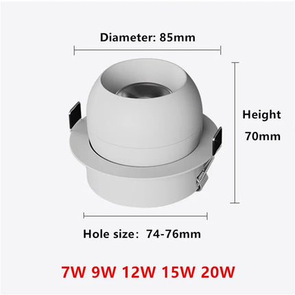 Plafonnier LED rotatif 7W-20W anti-éblouissement en aluminium, lumière chaude