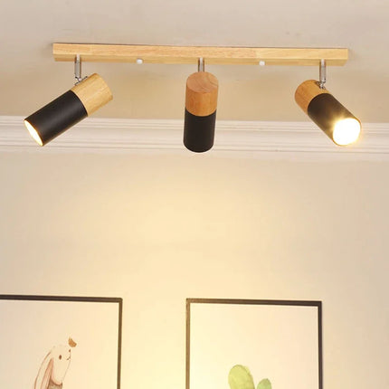 Plafonnier LED rotatif en bois au design nordique moderne, éclairage intérieur chaleureux