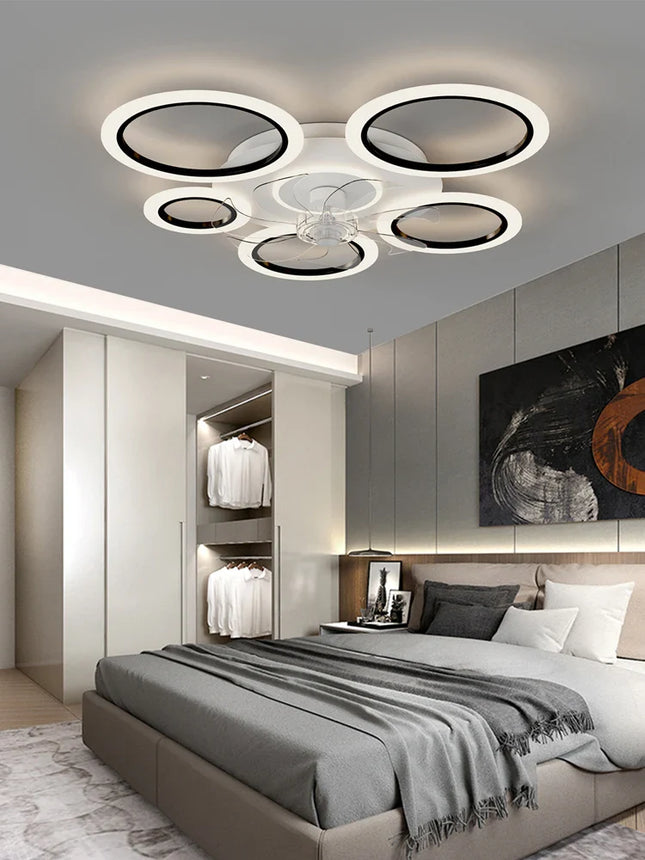 Plafonnier ventilateur circulaire minimaliste blanc avec lumière LED et contrôle intelligent