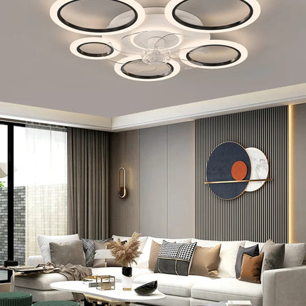 Plafonnier ventilateur circulaire minimaliste blanc avec lumière LED et contrôle intelligent