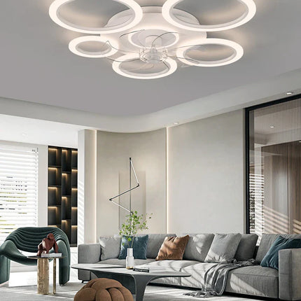 Plafonnier ventilateur circulaire minimaliste blanc avec lumière LED et contrôle intelligent