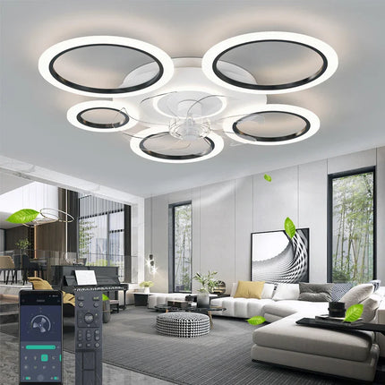 Plafonnier ventilateur circulaire minimaliste blanc avec lumière LED et contrôle intelligent