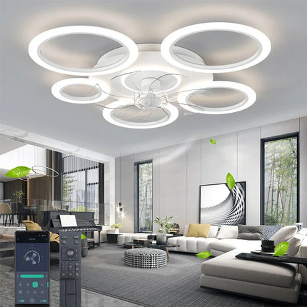 Plafonnier ventilateur circulaire minimaliste blanc avec lumière LED et contrôle intelligent