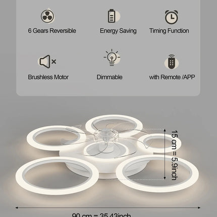 Plafonnier ventilateur circulaire minimaliste blanc avec lumière LED et contrôle intelligent