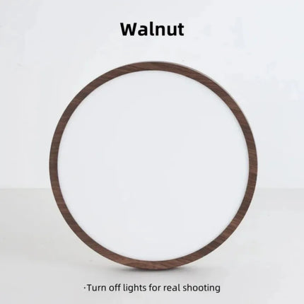 Plafonnier LED circulaire ultra-mince effet bois noyer pour intérieur moderne