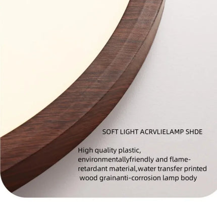 Plafonnier LED circulaire ultra-mince effet bois noyer pour intérieur moderne