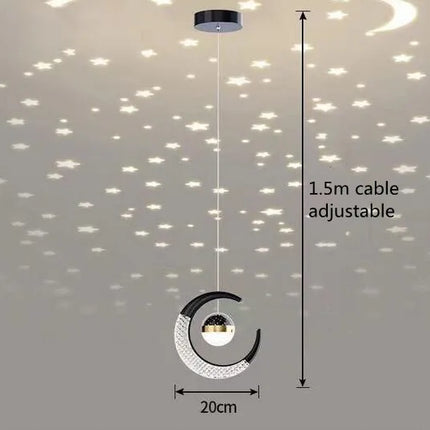 Plafonnier LED moderne étoiles et lune en métal noir et or, ambiance cosy