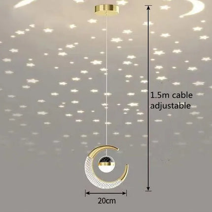 Plafonnier LED moderne étoiles et lune en métal noir et or, ambiance cosy