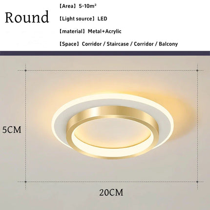 Plafonnier LED métal doré design nordique moderne pour couloir