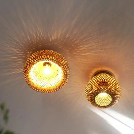 Plafonnier bambou intérieur E27 design artisanal ambiance blanc chaud