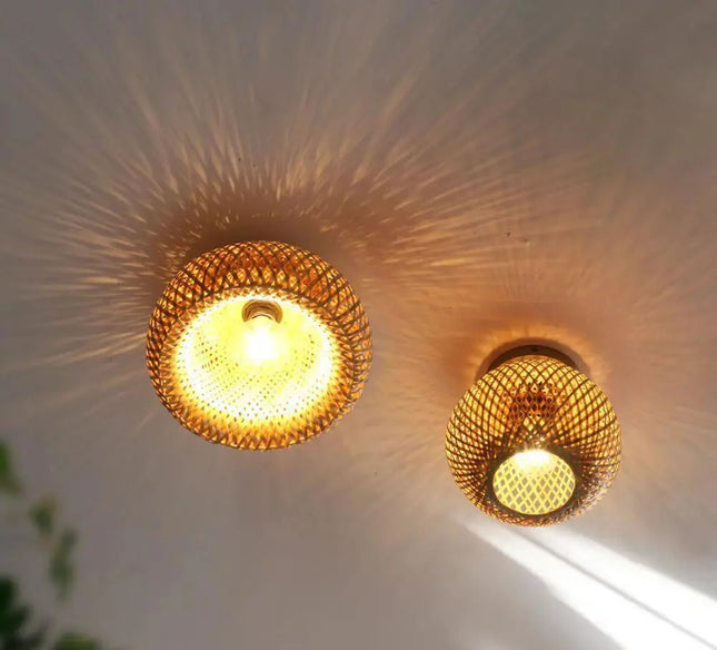 Plafonnier bambou intérieur E27 design artisanal ambiance blanc chaud