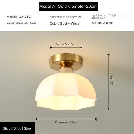Plafonnier LED en Céramique et Verre, Éclairage Nordique pour Couloir et Allée