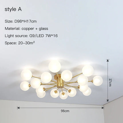 Plafonnier Sputnick design bulle en métal chrome poli pour salon et salle à manger