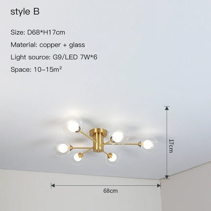 Plafonnier Sputnick design bulle en métal chrome poli pour salon et salle à manger