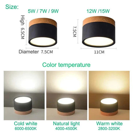 Plafonnier LED Dimmable Bois Moderne 7W-15W pour Chambre et Salon