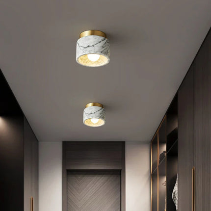 Plafonnier marbre nordique vert et blanc, lumière chaude pour salon et chambre