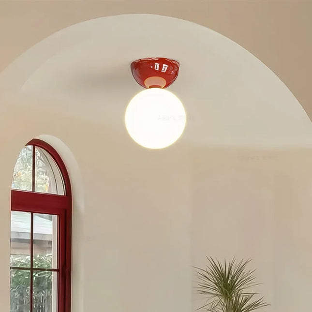 Plafonnier Crème Rouge en Verre et Métal, Lumière d’Entrée Moderne