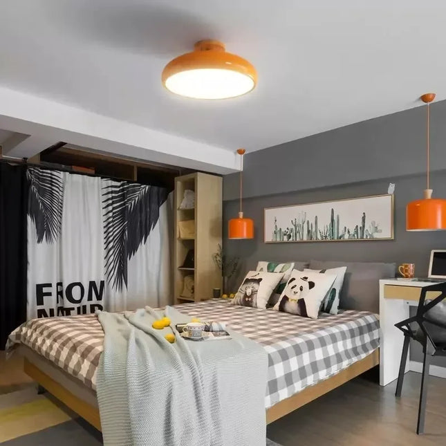 Plafonnier Vintage rond en PVC et bois, éclairage coloré nordique, ambiance chaleureuse