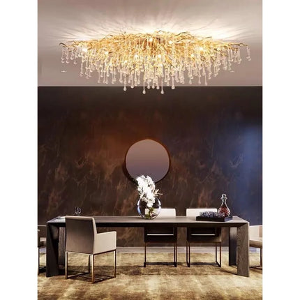 Plafonnier rectangulaire en cristal doré moderne pour salon et salle à manger