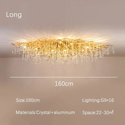 Plafonnier rectangulaire en cristal doré moderne pour salon et salle à manger