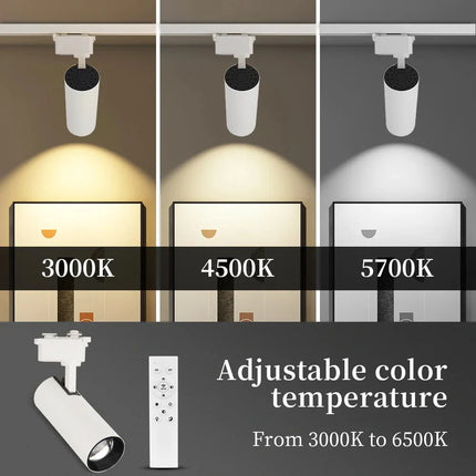 Spot Eclairage LED Dimmable sur Rail Aluminium avec Télécommande, Lumière Chaude et Neutre - Luminous Place