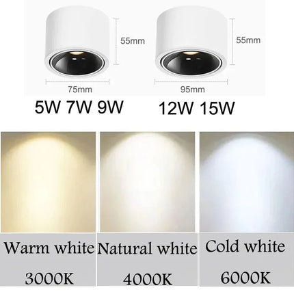 Spot Eclairage LED COB à Angle Réglable, Plafonnier Surface 5W - 15W, Lumière Chaude & Naturelle - Luminous Place