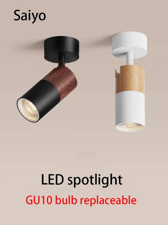 Spot Eclairage LED GU10 COB Bois Noyer Angle Réglable Plafonnier Surface 110 - 220V - Luminous Place