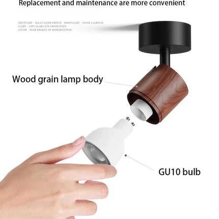 Spot Eclairage LED GU10 COB Bois Noyer Angle Réglable Plafonnier Surface 110 - 220V - Luminous Place