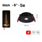 Noir 5W 8 degré / 3000K Lumière chaude