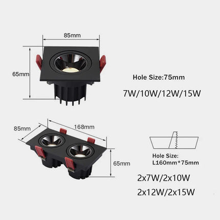 Spot Eclairage LED encastré 24W double tête CREE COB anti - éblouissement - Luminous Place