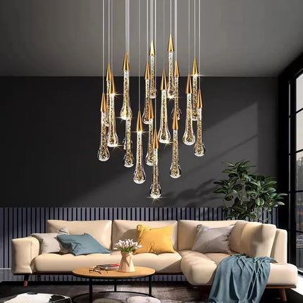 Suspension lustre en cristal LED moderne pour salon et escalier