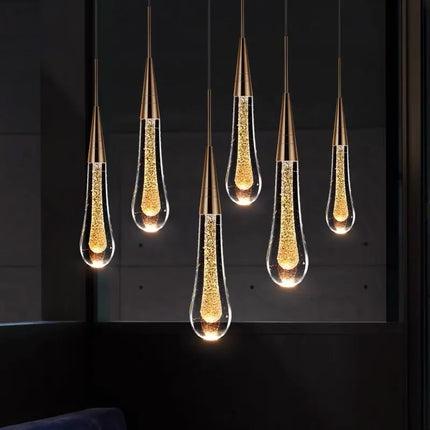 Suspension lustre en cristal LED moderne pour salon et escalier