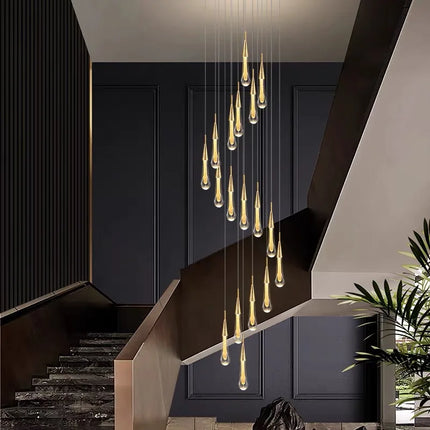 Suspension lustre en cristal LED moderne pour salon et escalier