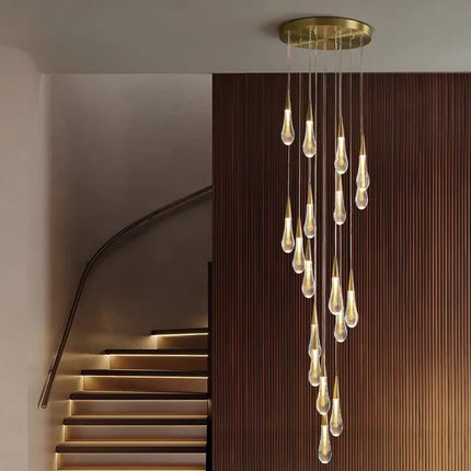 Suspension lustre en cristal LED moderne pour salon et escalier