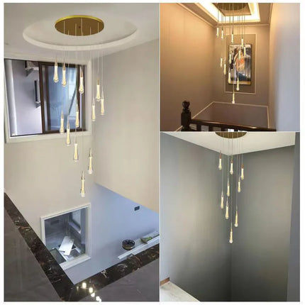 Suspension lustre en cristal LED moderne pour salon et escalier