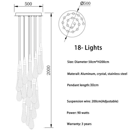Suspension lustre en cristal LED moderne pour salon et escalier