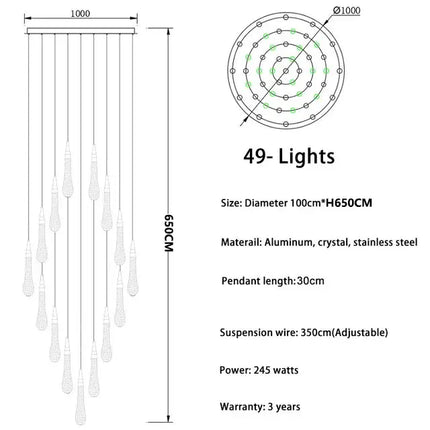 Suspension lustre en cristal LED moderne pour salon et escalier