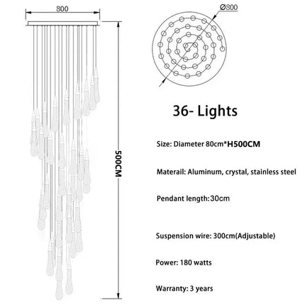 Suspension lustre en cristal LED moderne pour salon et escalier
