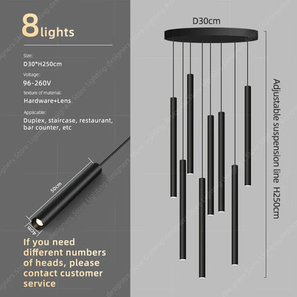 Suspension minimaliste en cristal pour escalier, lumière LED moderne