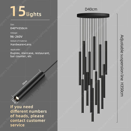 Suspension minimaliste en cristal pour escalier, lumière LED moderne