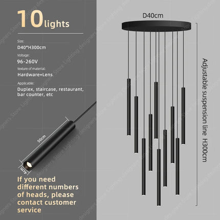 Suspension minimaliste en cristal pour escalier, lumière LED moderne