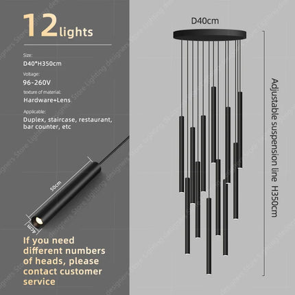 Suspension minimaliste en cristal pour escalier, lumière LED moderne